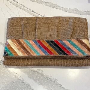 Stylish Burlap purse  with Multicolor Stripes